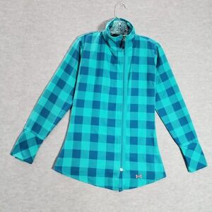 Under Armour MTN Women Jacket Small Blue Plaid Flannel Full Zip Semi Fitted‎